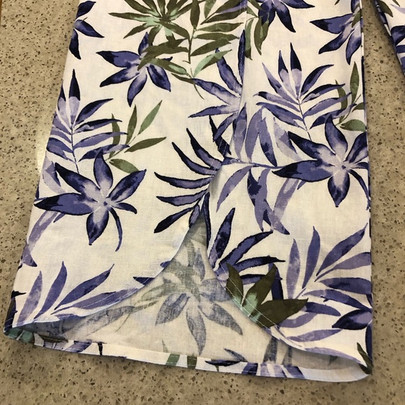 Land ‘n sea Linen Blend Pants Wide Leg Front Slit Leaf All Over Print Size S - Picture 6 of 16